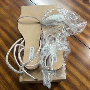 Steve Madden sliver sparkle sandals with wrap around laces